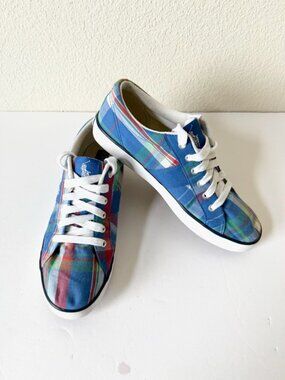 Polo Ralph Lauren Gillian Sneakers Womens Size 7 Madras Plaid Low Top Preppy